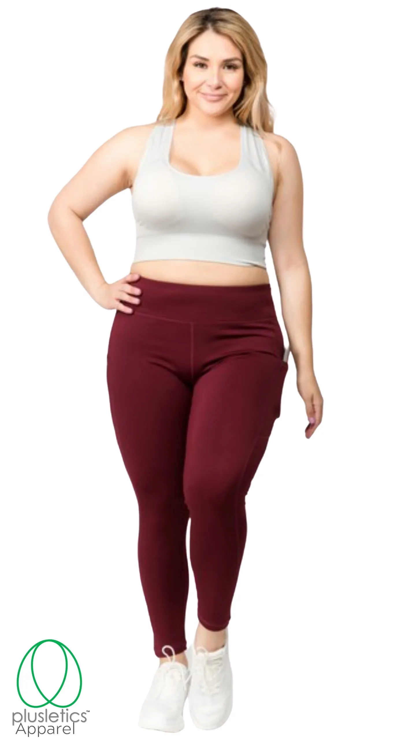 Slim Fit Mobile Pocket Tights - Burgundy