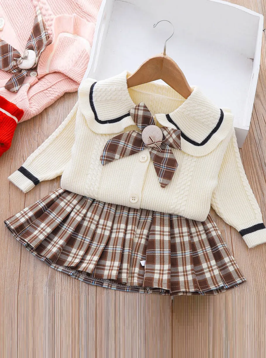 Smart Girls Rule White Knit Sweater And Checkered Skirt Set