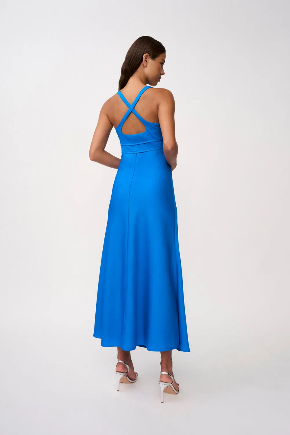 Soleil Pipe Bias Midi Dress- Azure Blue