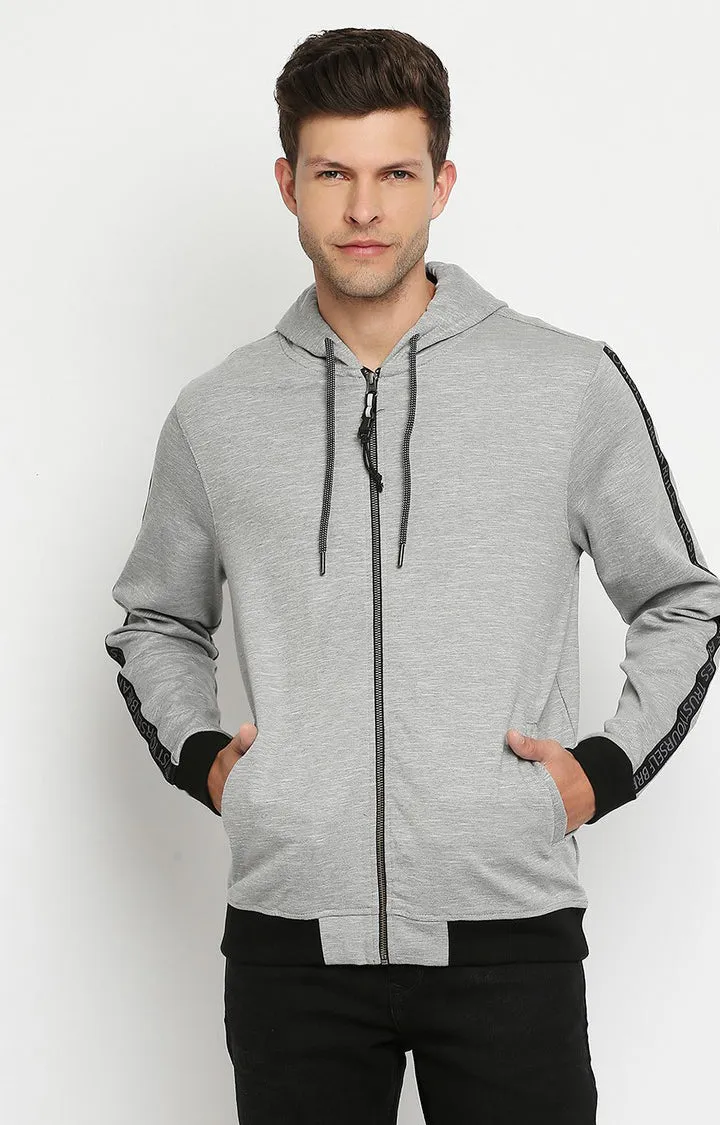 Spykar Men Grey Cotton Regular Fit Full Sleeve Hooded Sweatshirt