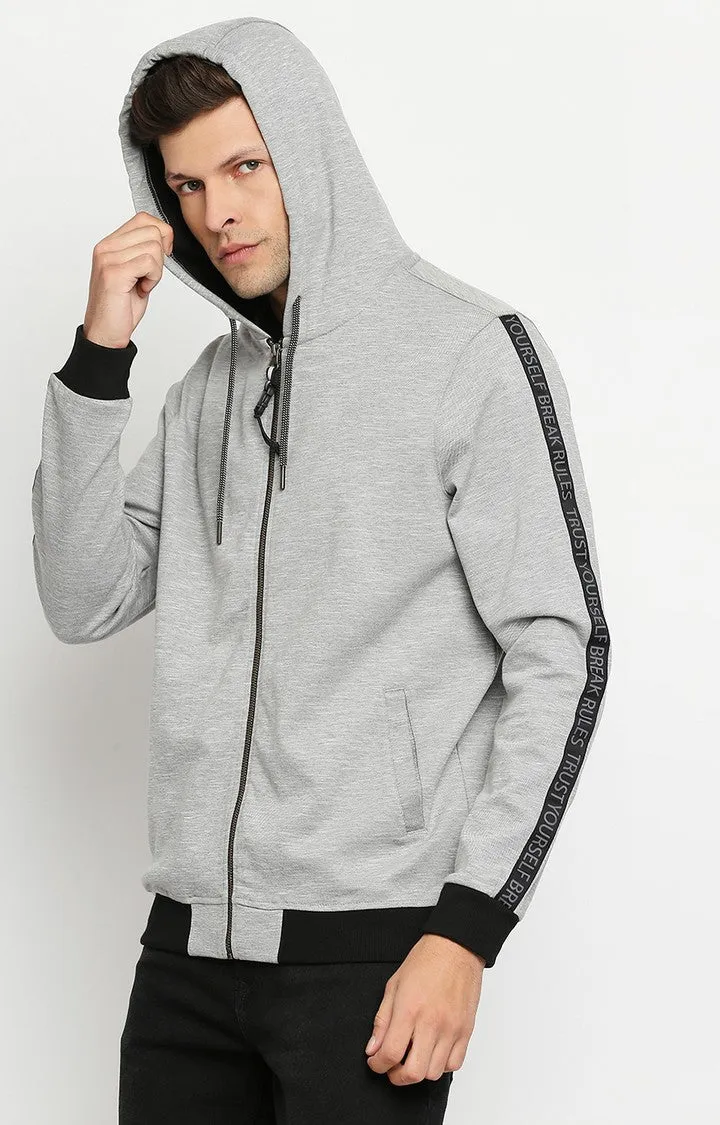 Spykar Men Grey Cotton Regular Fit Full Sleeve Hooded Sweatshirt