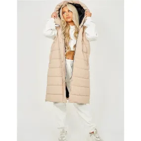 Stone Longline Padded Hooded Jacket