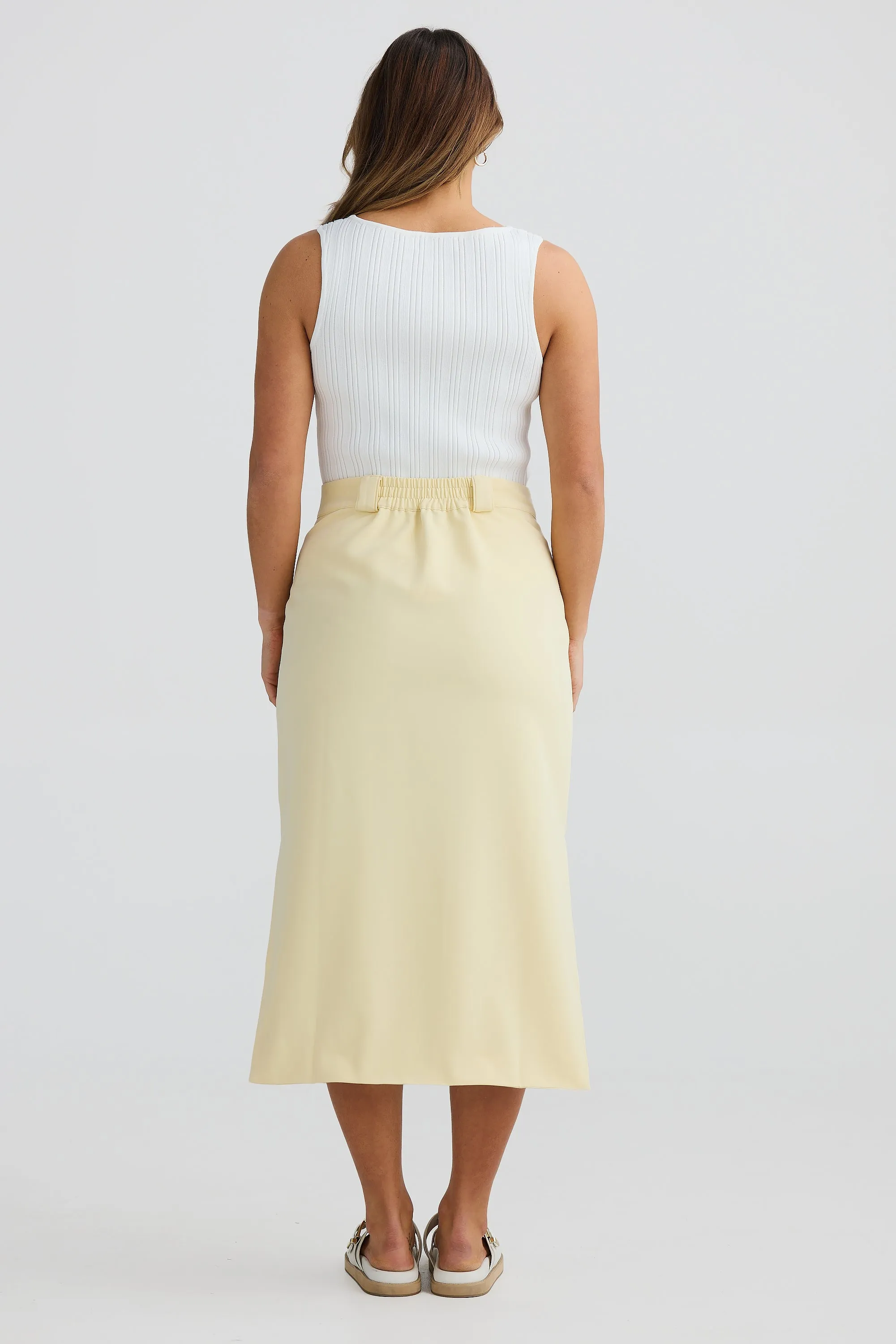 Straight Pocket Midi Skirt - Lemon