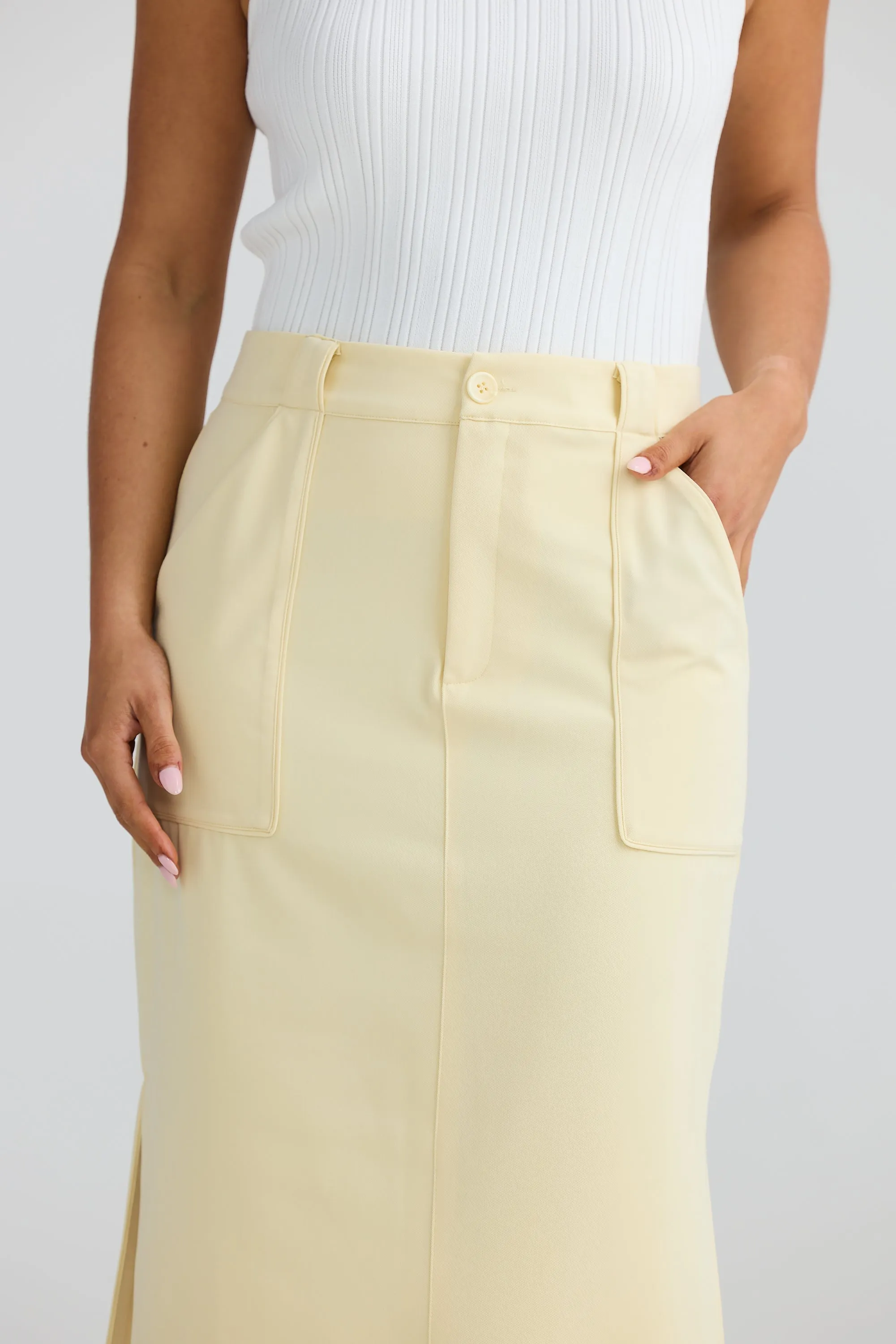 Straight Pocket Midi Skirt - Lemon