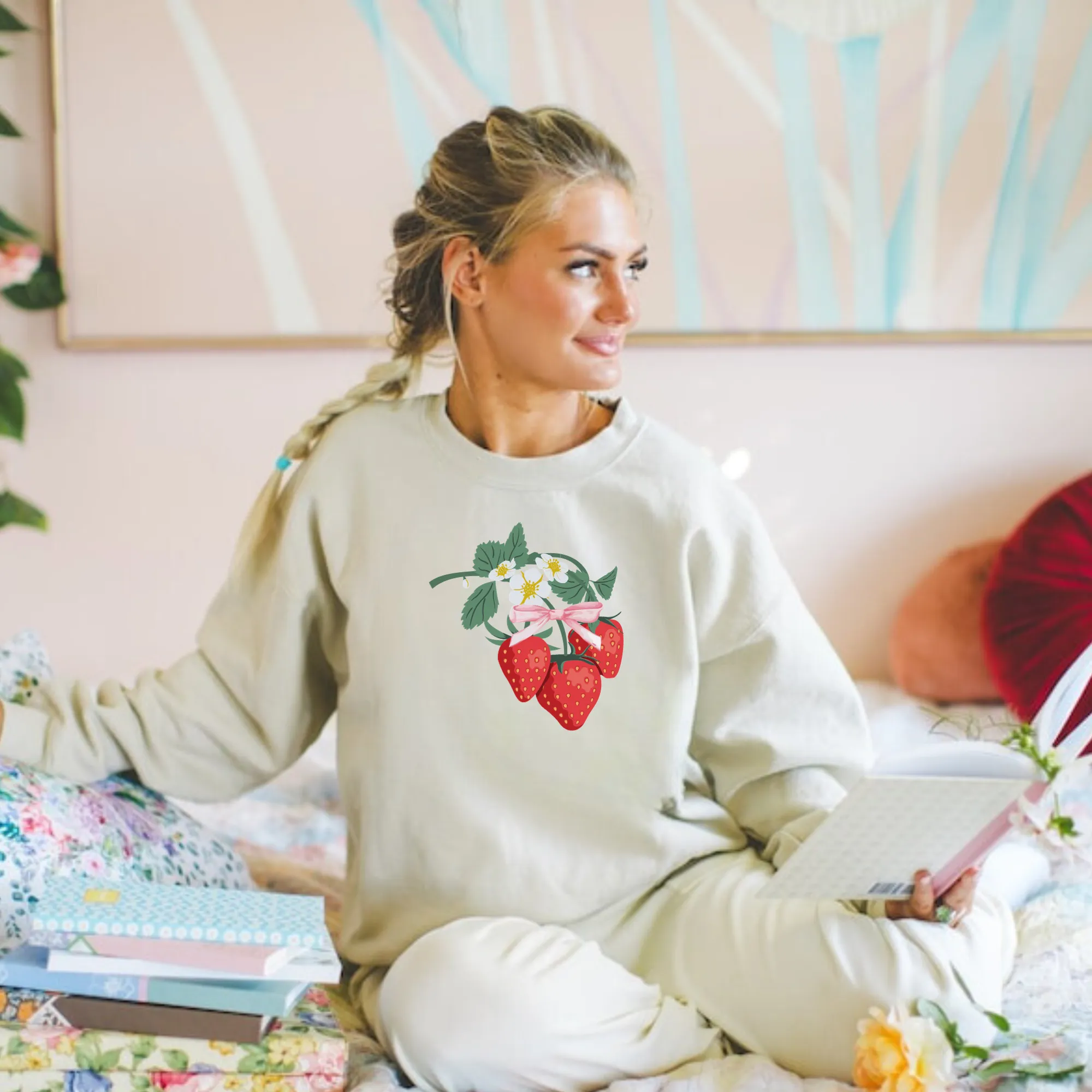 Strawberries with Bow Coquette Sweatshirt