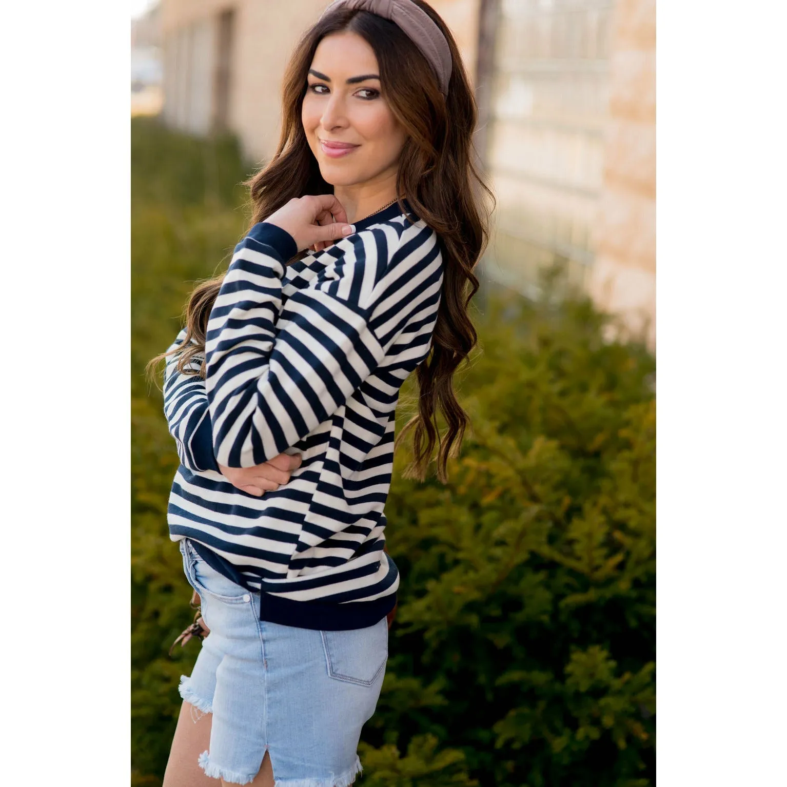 Stripe Solid Trimmed Sweatshirt