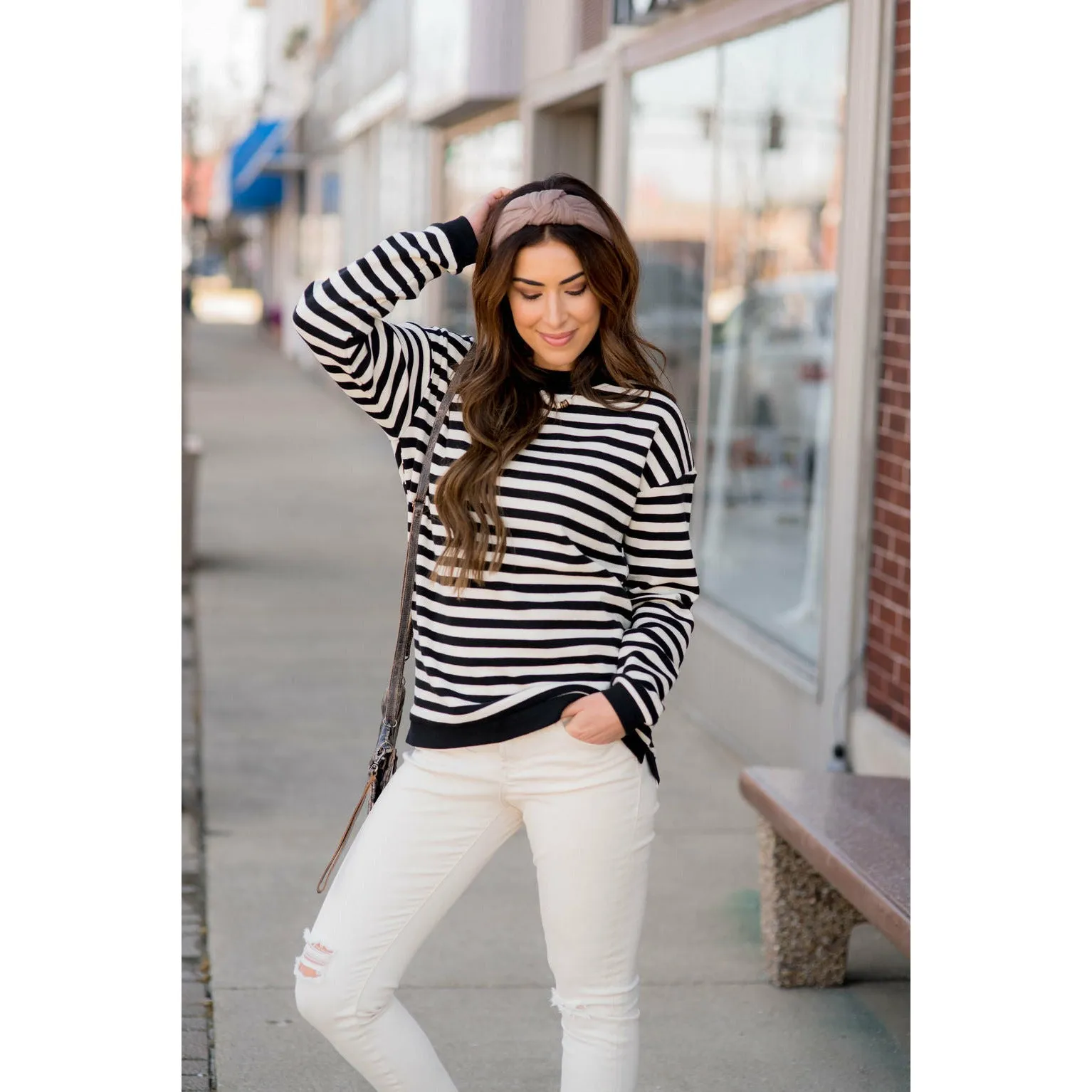 Stripe Solid Trimmed Sweatshirt