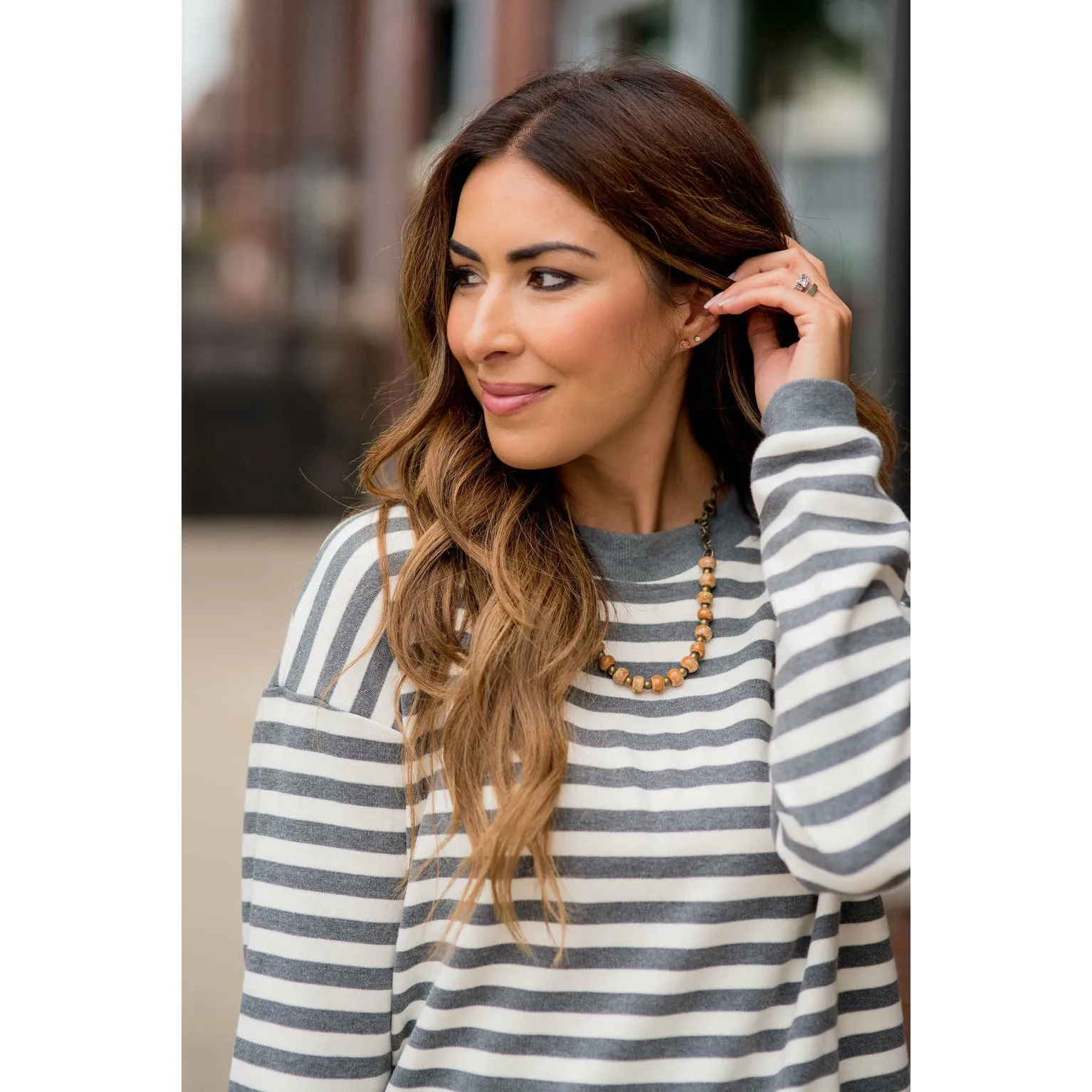 Stripe Solid Trimmed Sweatshirt