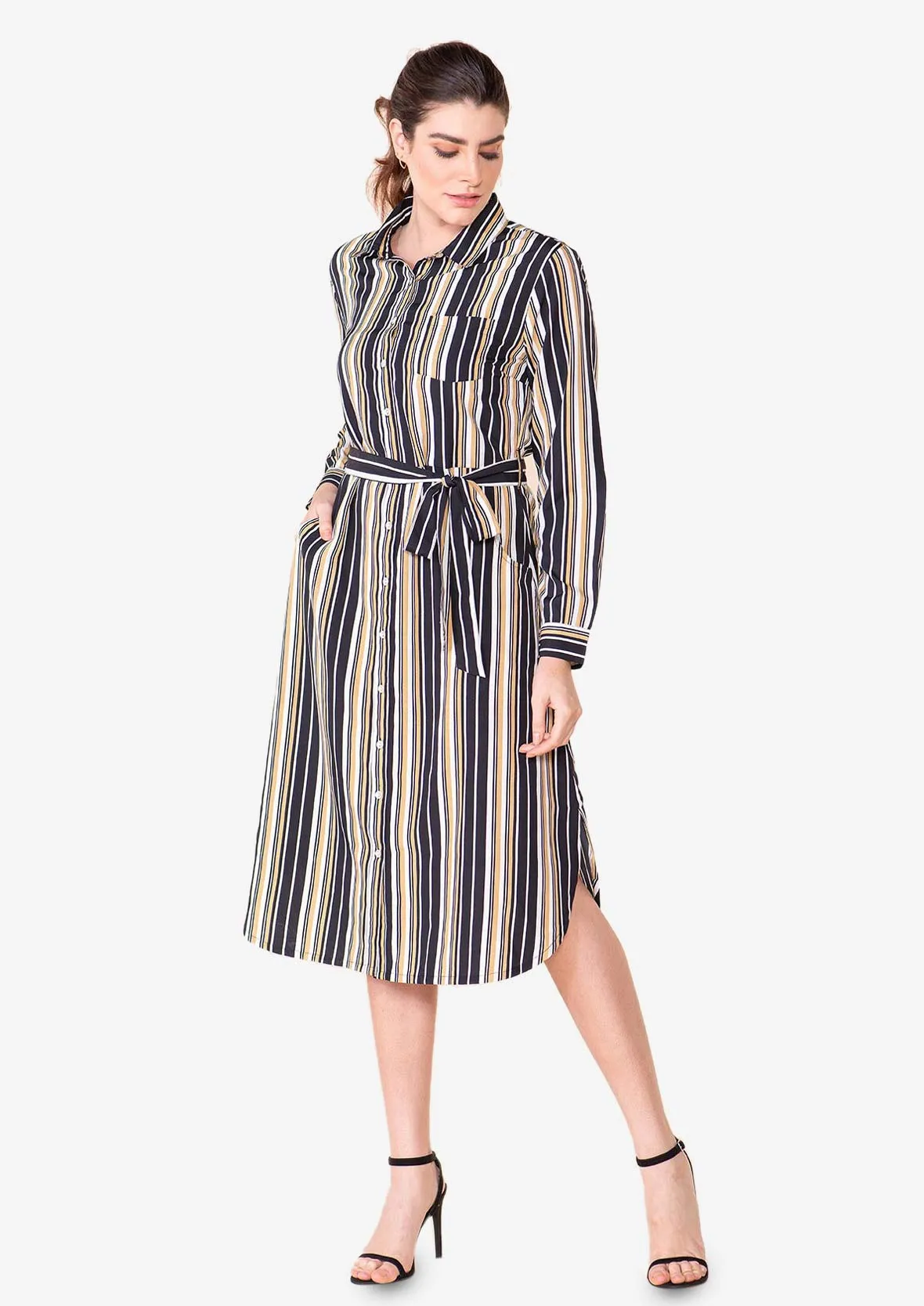 Striped Dress With Self-Tie Waist