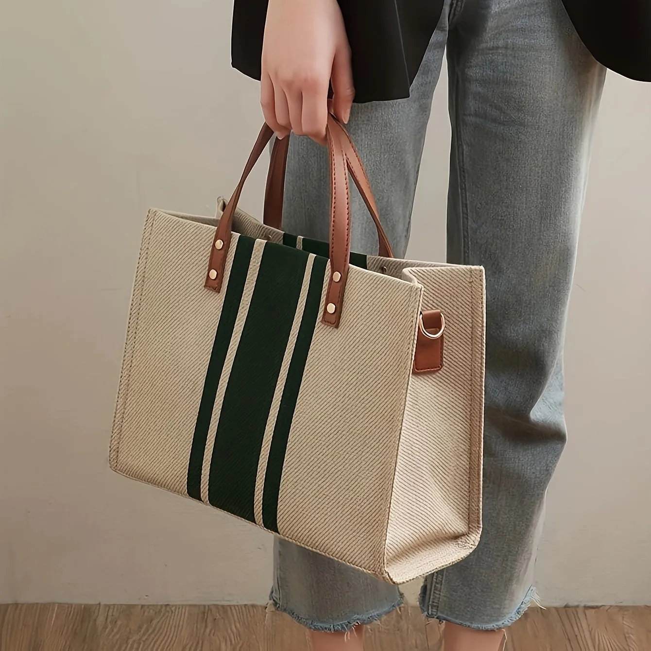 Striped Work Tote Classic Spacious  Versatile