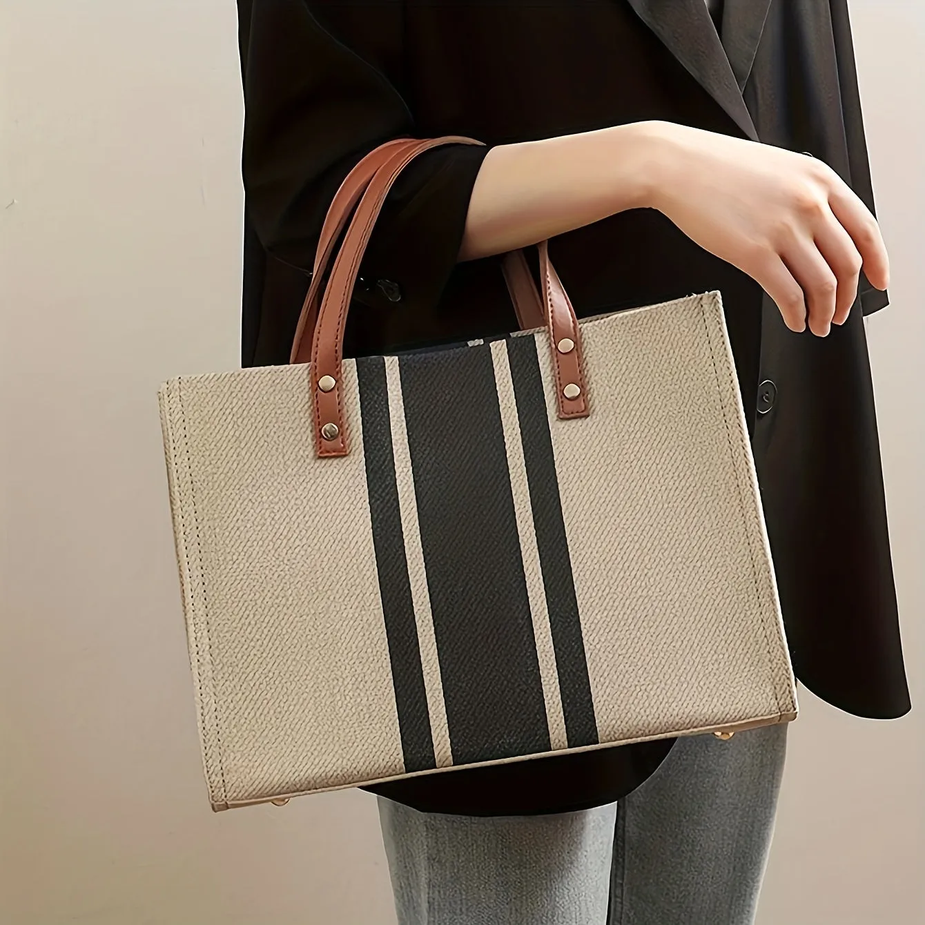 Striped Work Tote Classic Spacious  Versatile