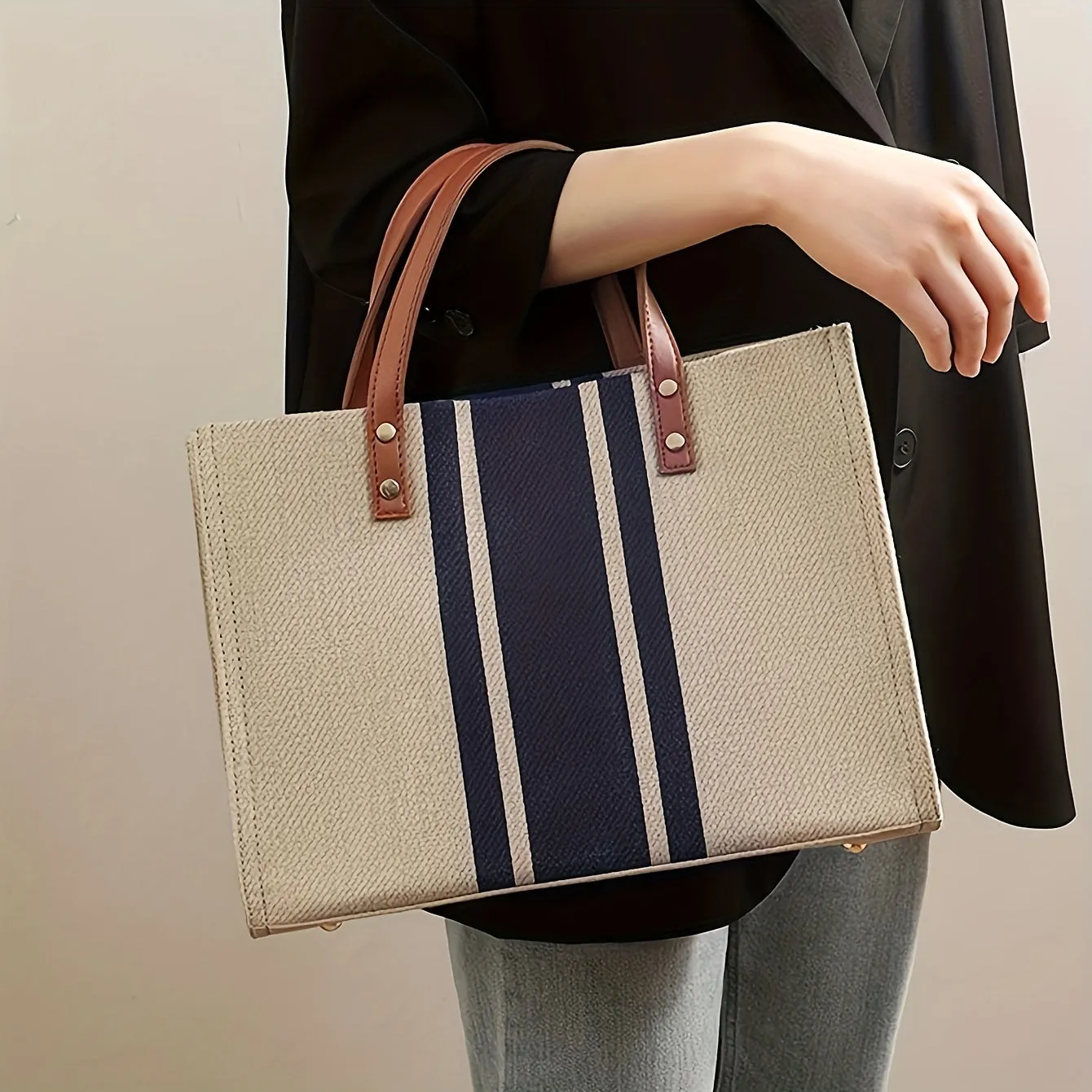 Striped Work Tote Classic Spacious  Versatile