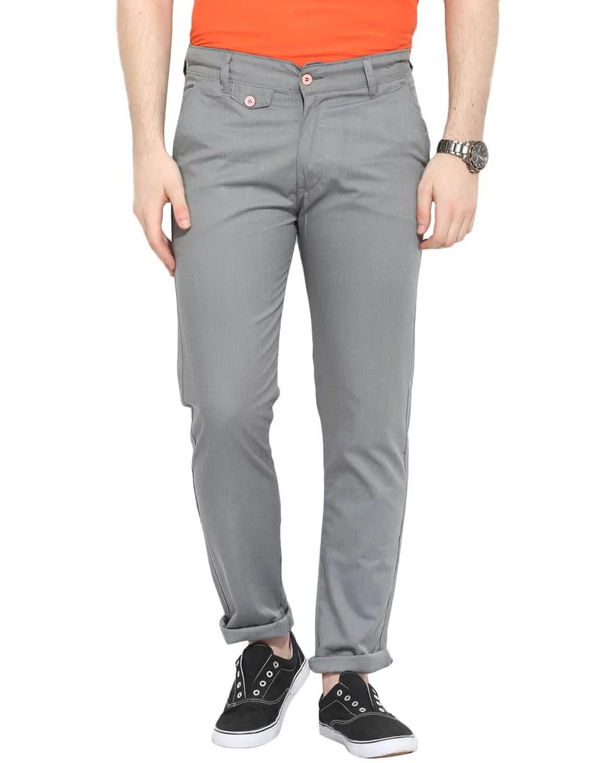 Stylish Cotton Grey Solid Smart Fit Chinos For Men