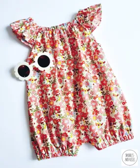 Summer Floral Print Frill Sleeve Bubble Romper