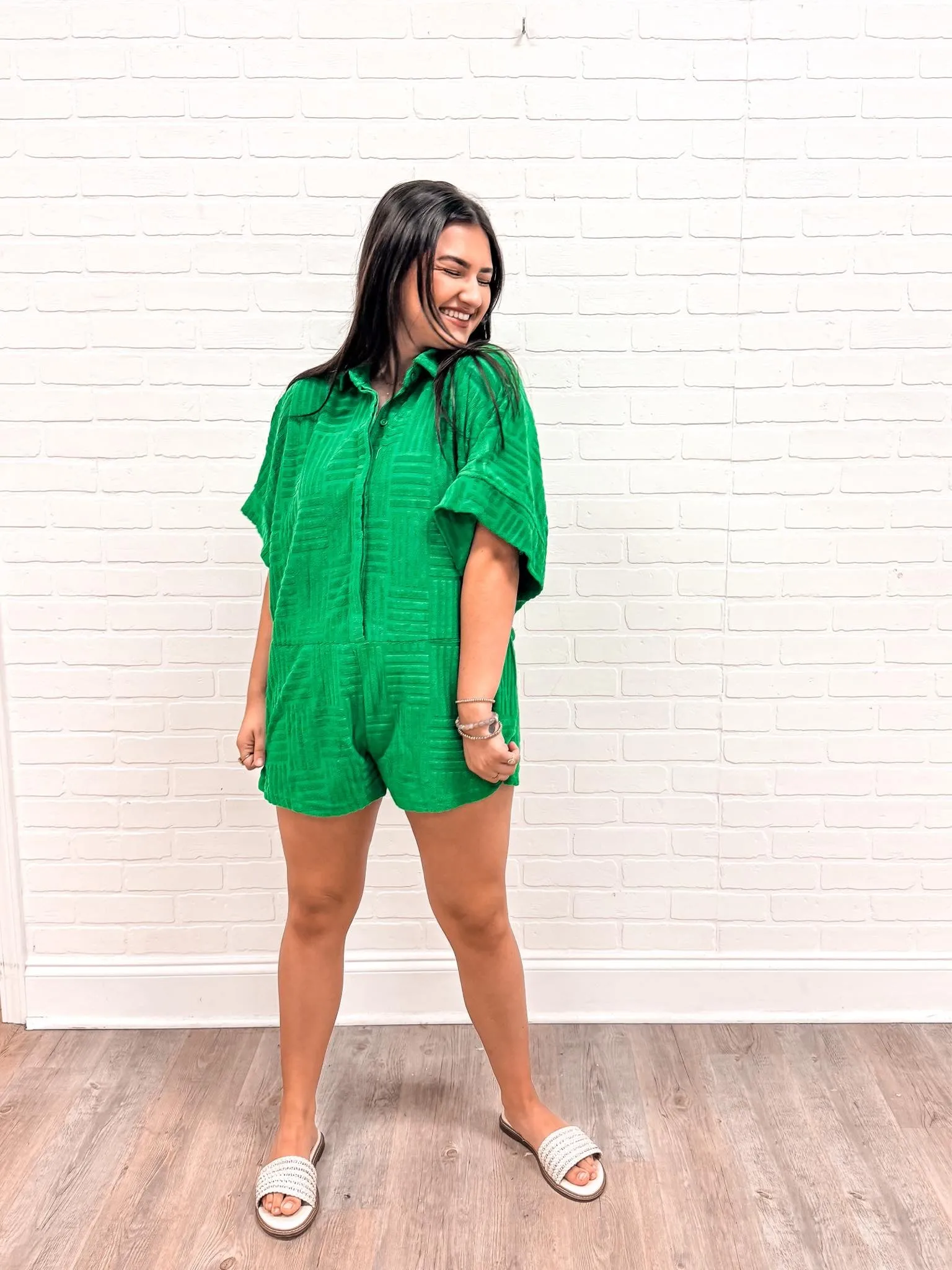 Summer Time Blues Romper Green