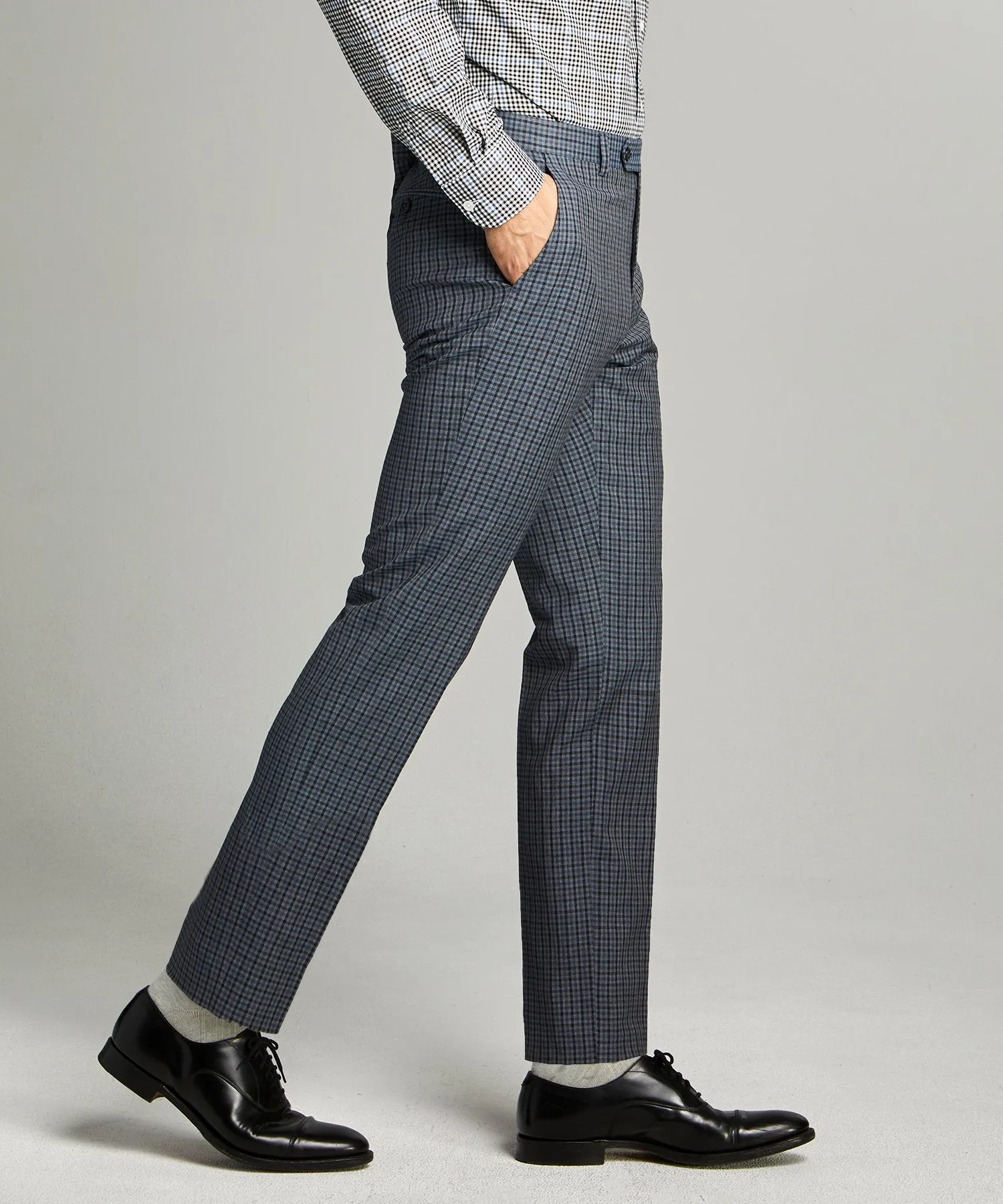 Sutton Wool Linen Suit Trouser in Grey Navy Check