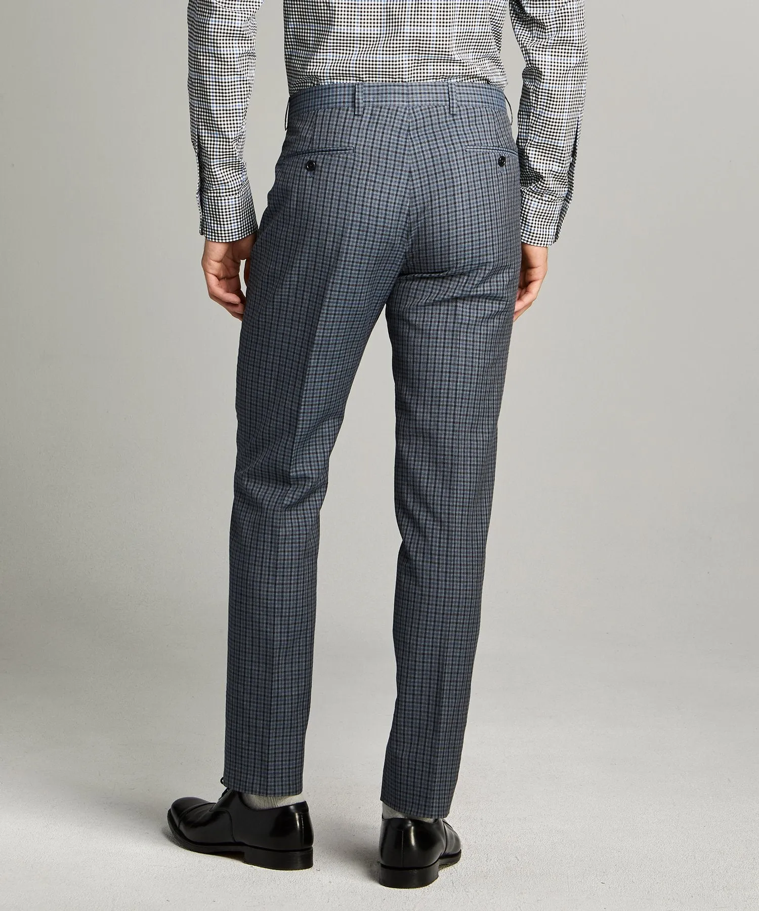 Sutton Wool Linen Suit Trouser in Grey Navy Check