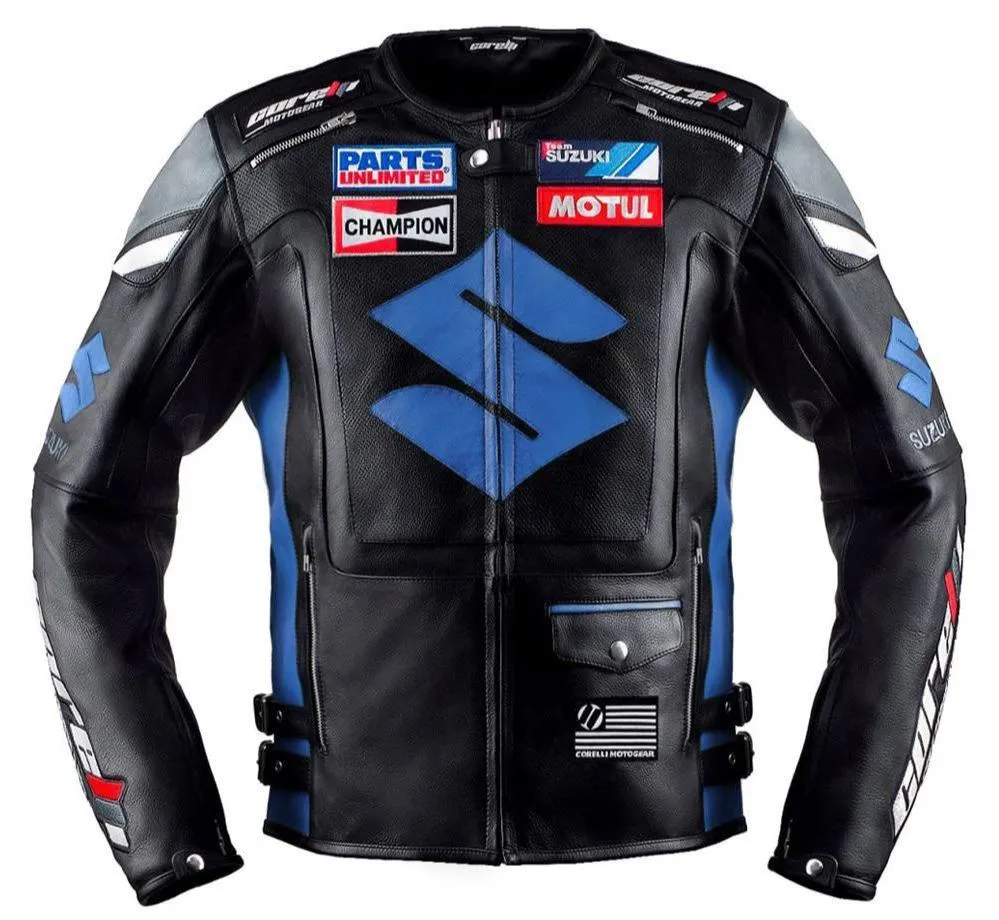 Suzuki Blue Motorcycle Racing Leather Jacket