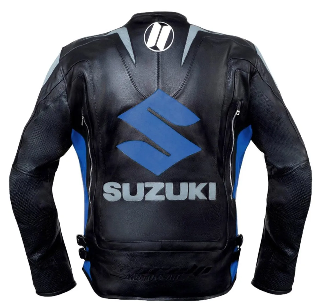 Suzuki Blue Motorcycle Racing Leather Jacket