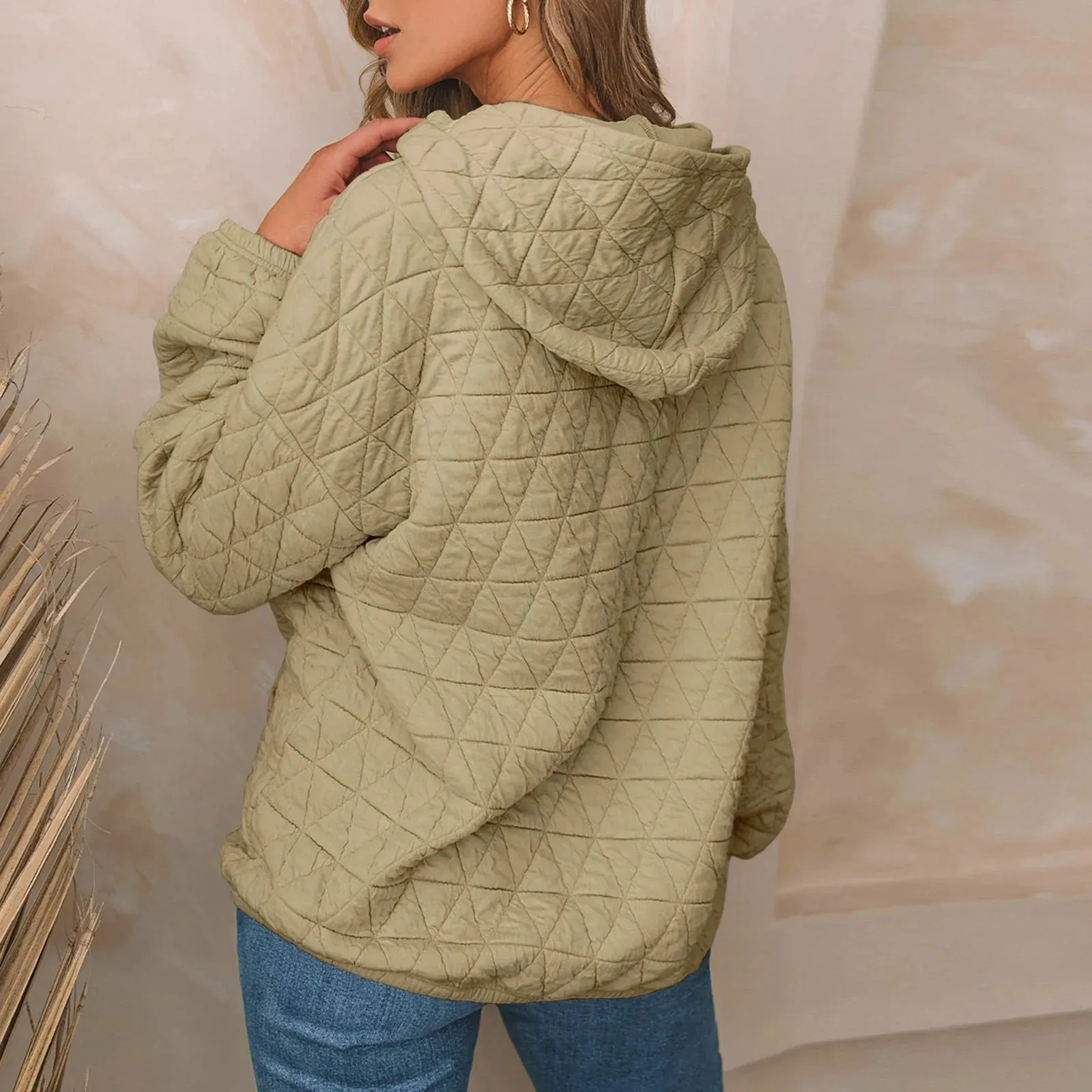 Sweatshirt Quilted Hoodie Kangaroo Pouch