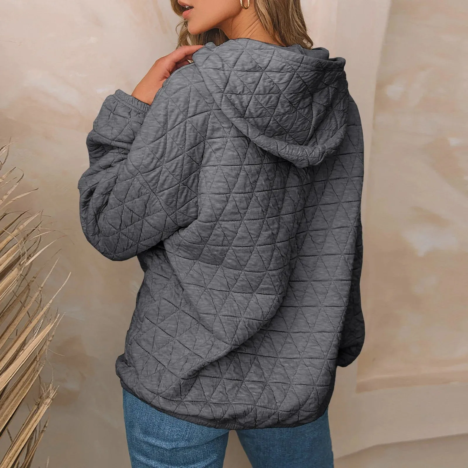 Sweatshirt Quilted Hoodie Kangaroo Pouch