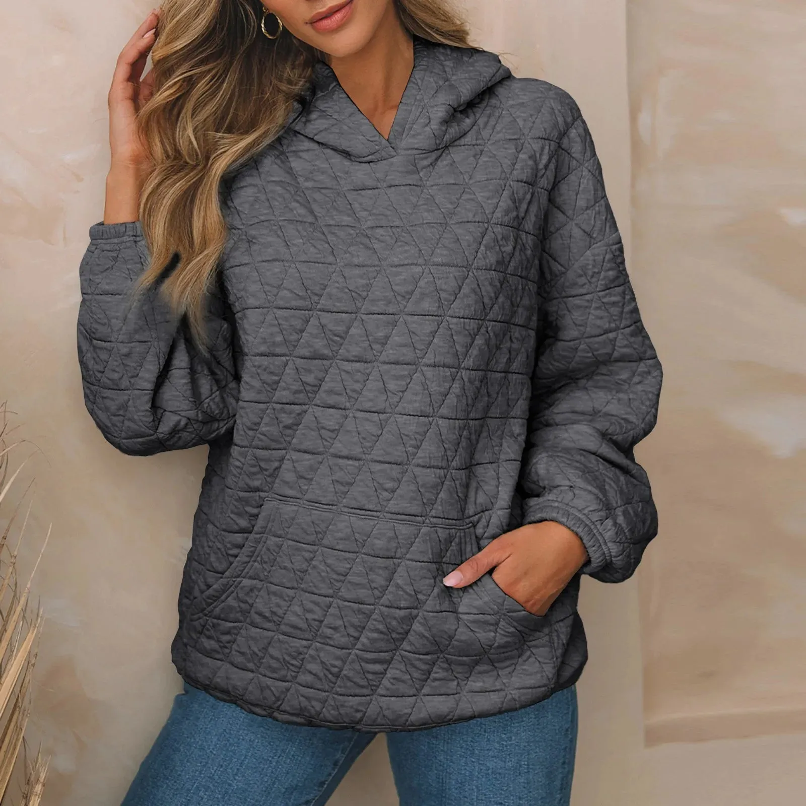 Sweatshirt Quilted Hoodie Kangaroo Pouch