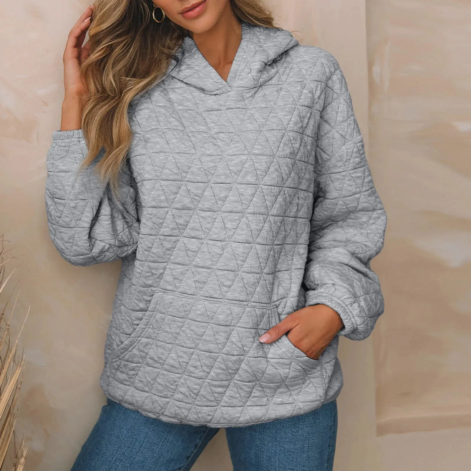 Sweatshirt Quilted Hoodie Kangaroo Pouch