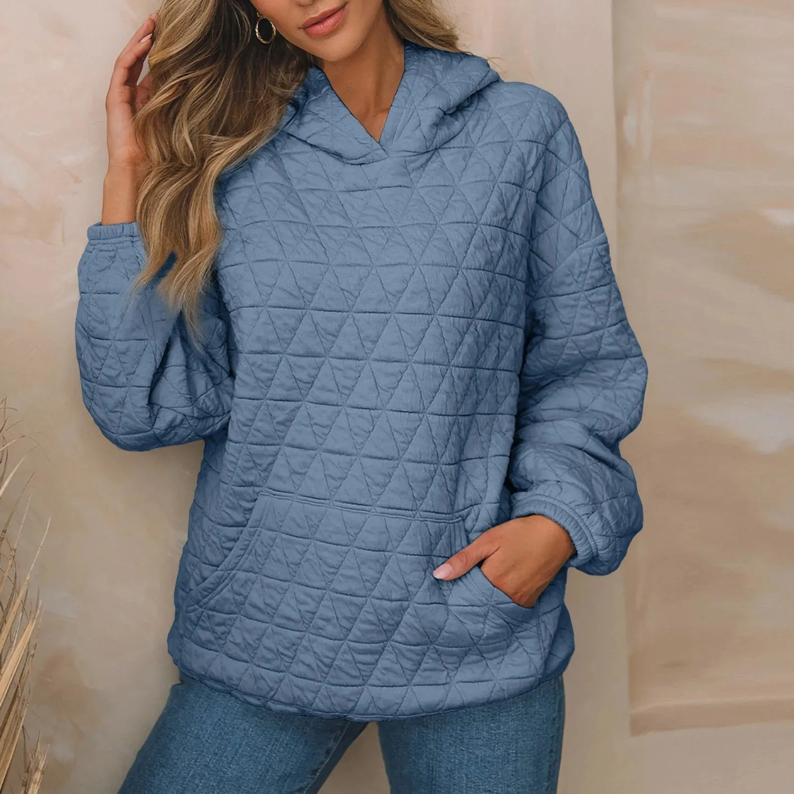 Sweatshirt Quilted Hoodie Kangaroo Pouch