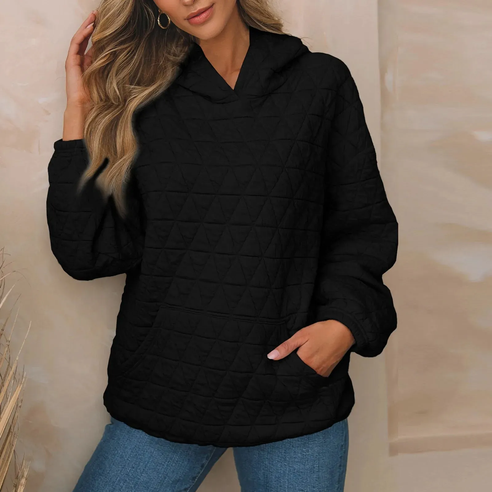 Sweatshirt Quilted Hoodie Kangaroo Pouch