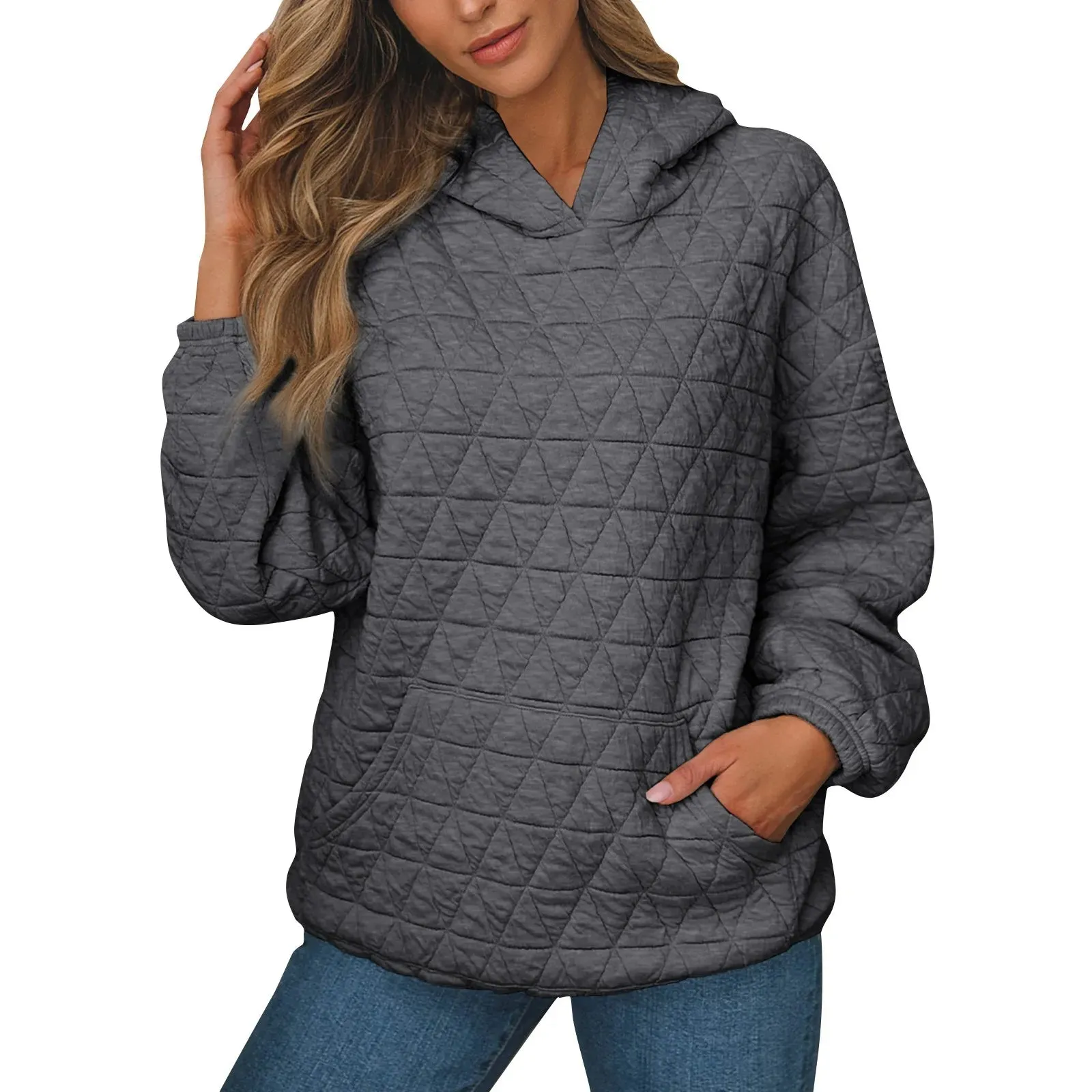 Sweatshirt Quilted Hoodie Kangaroo Pouch