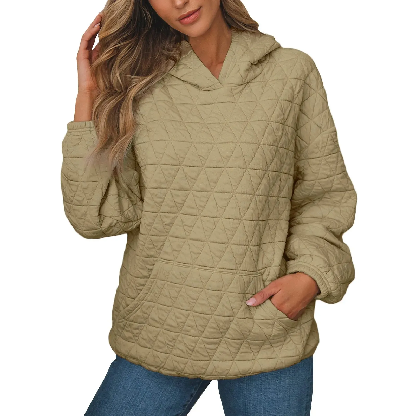 Sweatshirt Quilted Hoodie Kangaroo Pouch