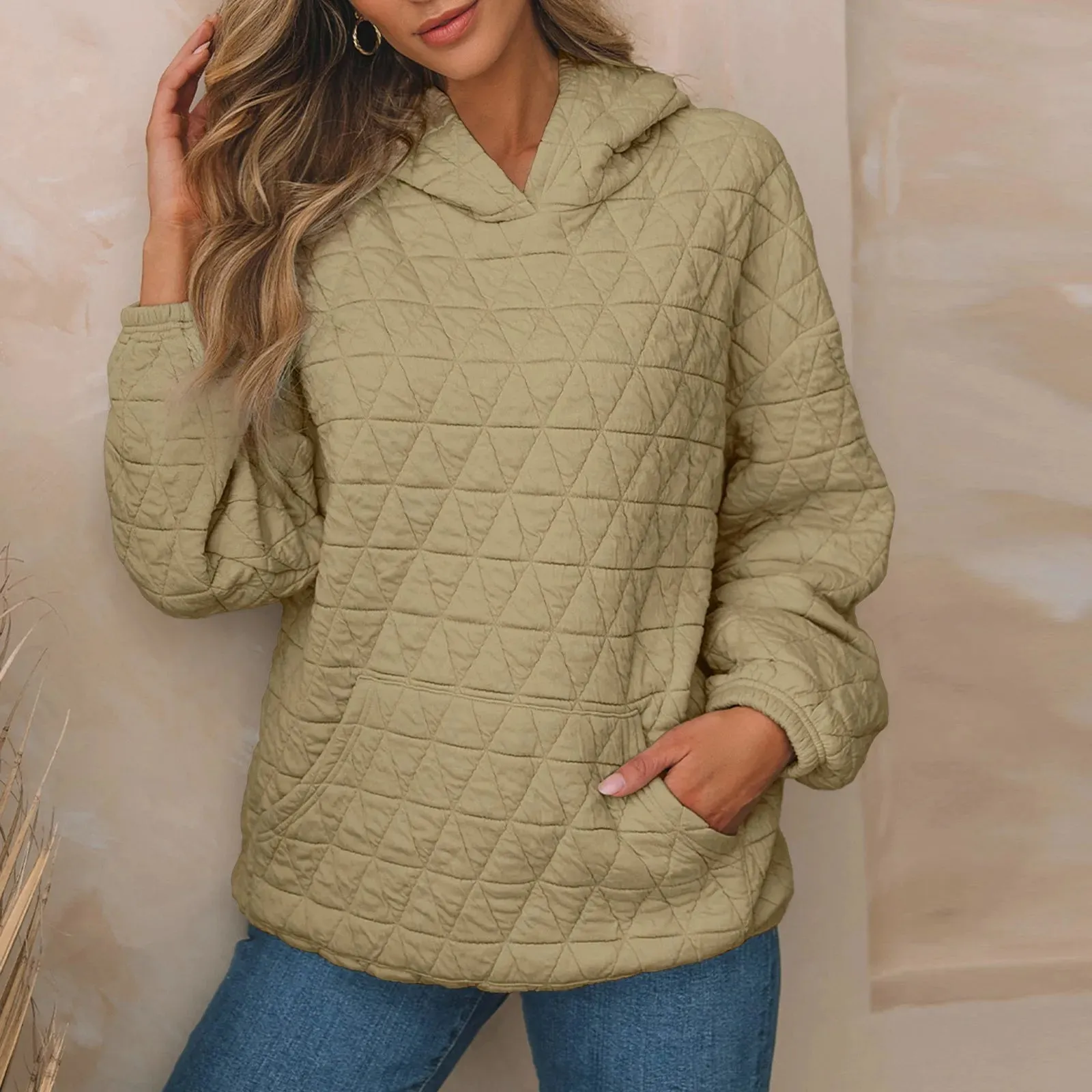 Sweatshirt Quilted Hoodie Kangaroo Pouch