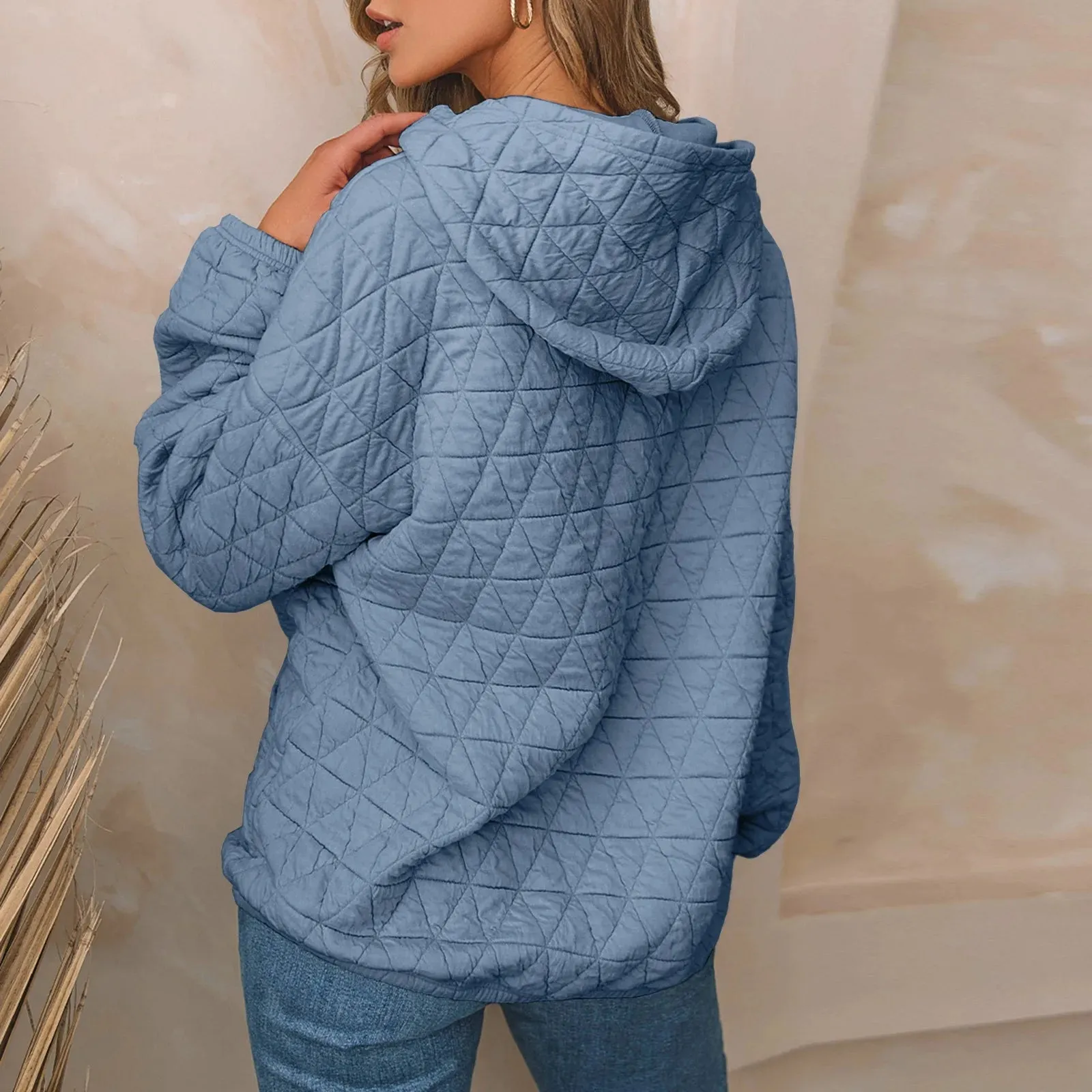 Sweatshirt Quilted Hoodie Kangaroo Pouch