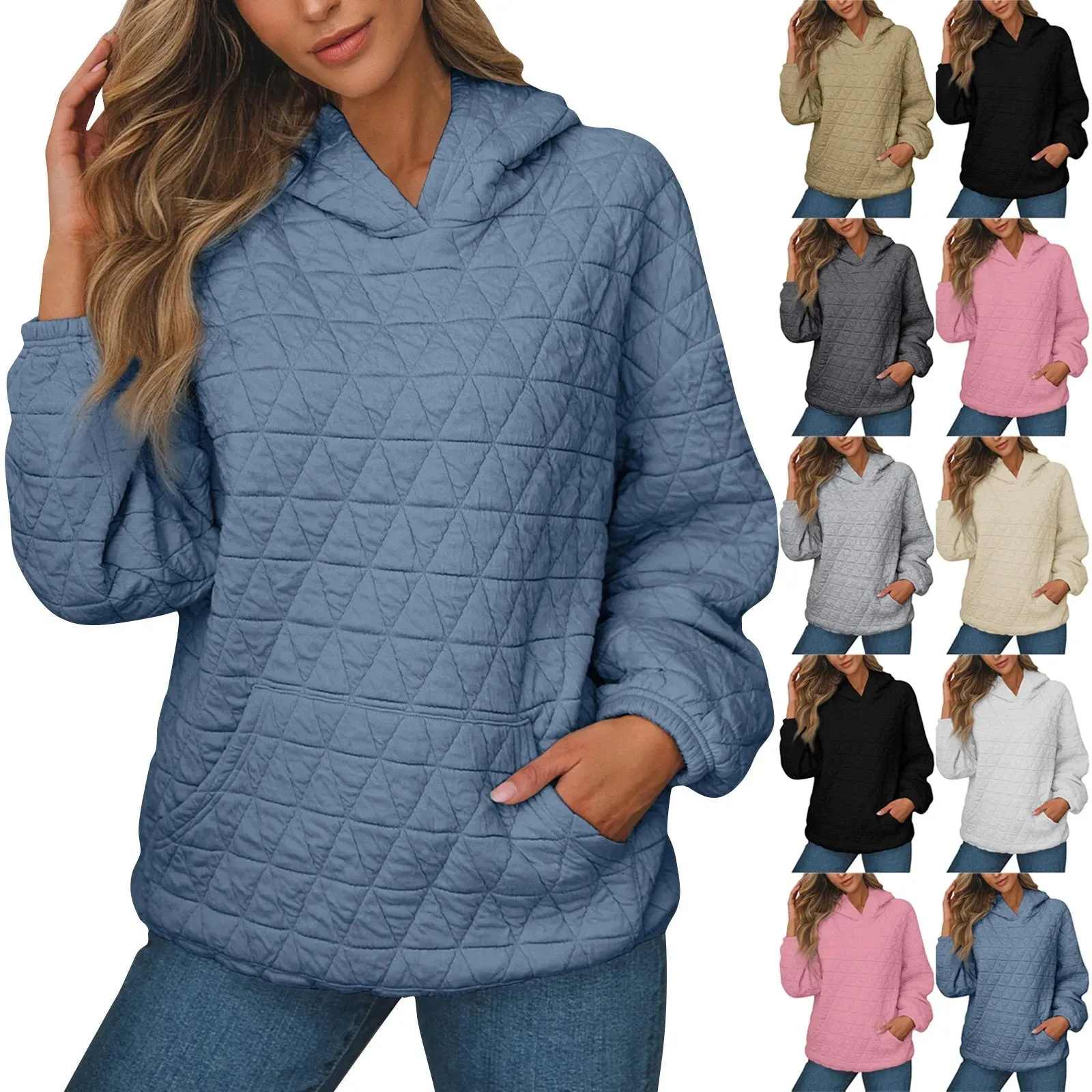 Sweatshirt Quilted Hoodie Kangaroo Pouch