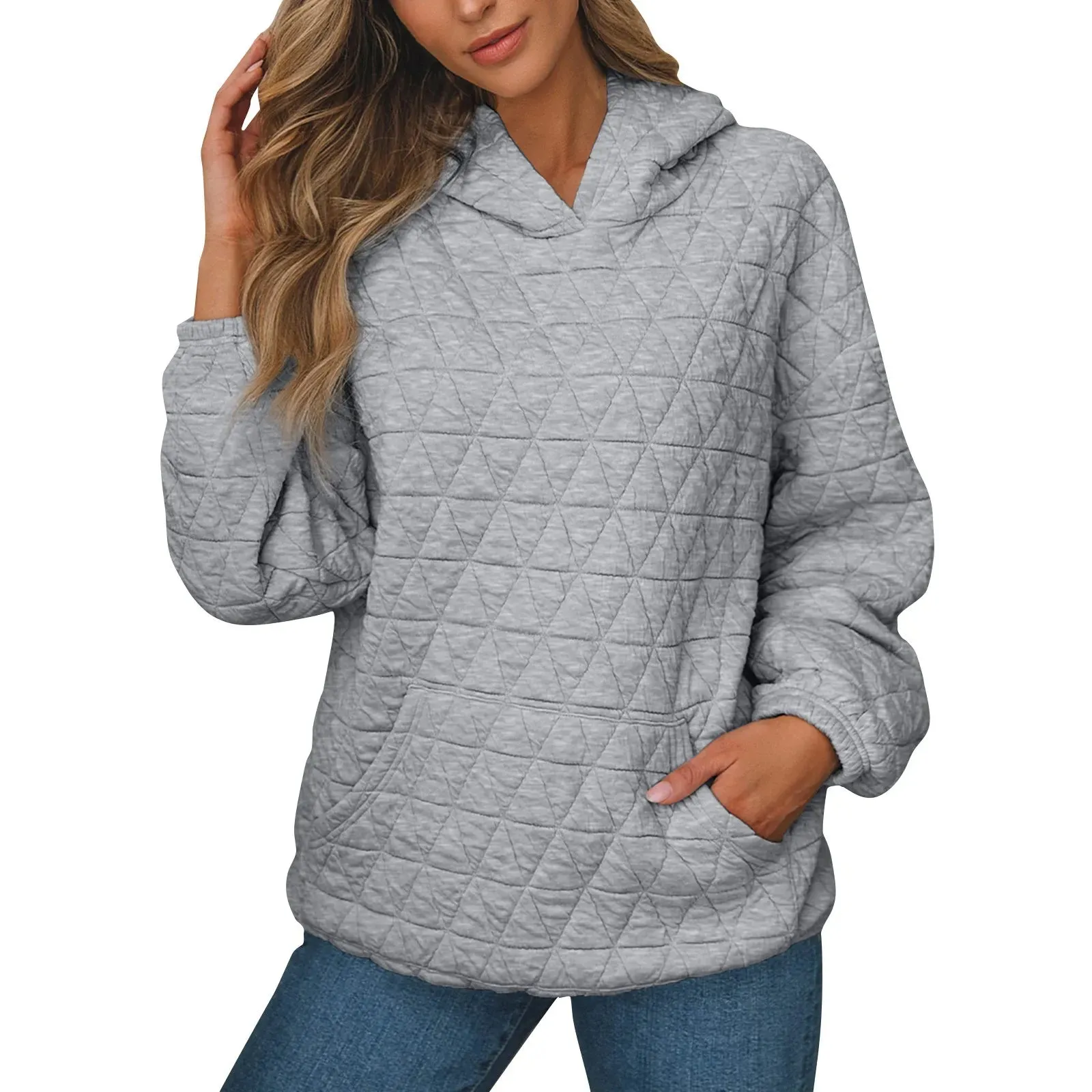 Sweatshirt Quilted Hoodie Kangaroo Pouch