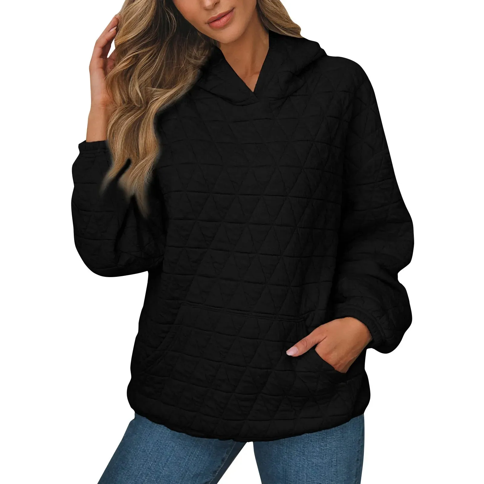 Sweatshirt Quilted Hoodie Kangaroo Pouch