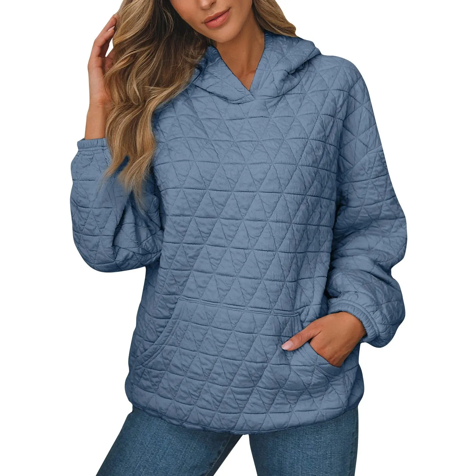 Sweatshirt Quilted Hoodie Kangaroo Pouch