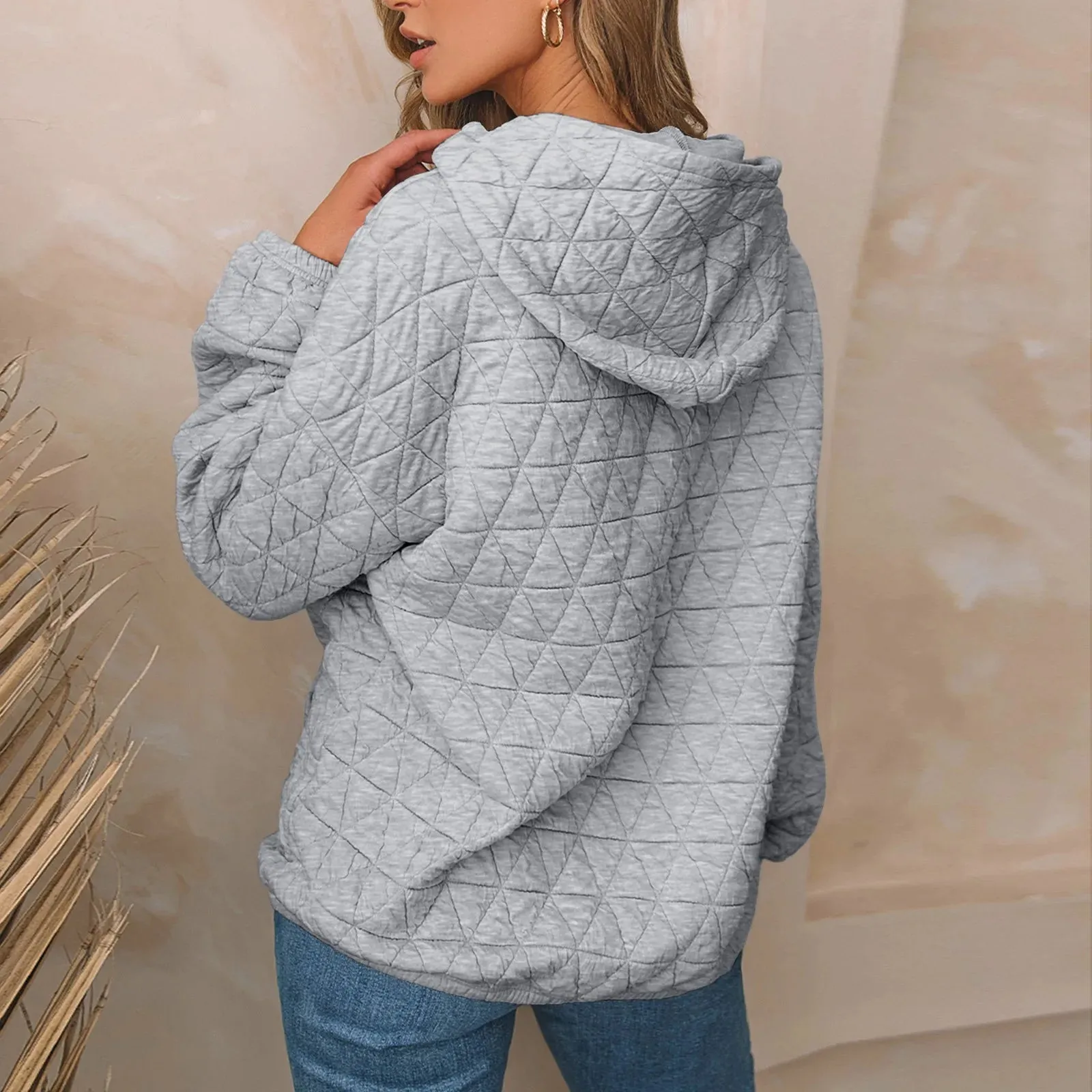 Sweatshirt Quilted Hoodie Kangaroo Pouch