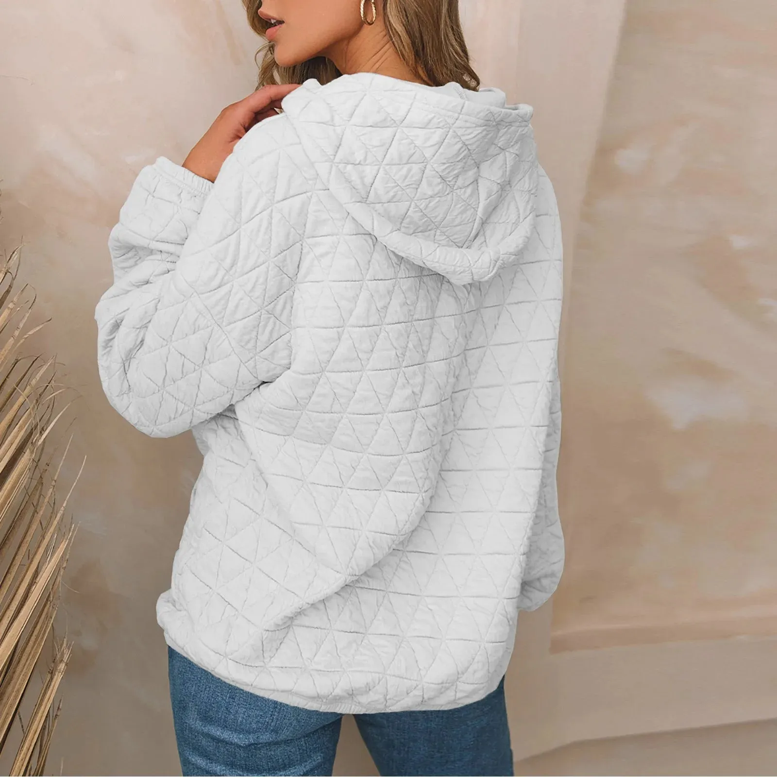 Sweatshirt Quilted Hoodie Kangaroo Pouch