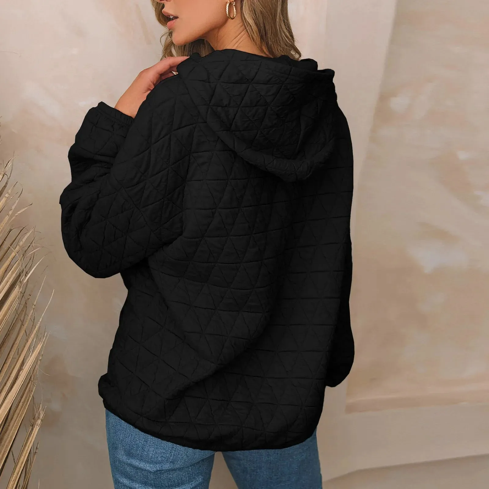 Sweatshirt Quilted Hoodie Kangaroo Pouch