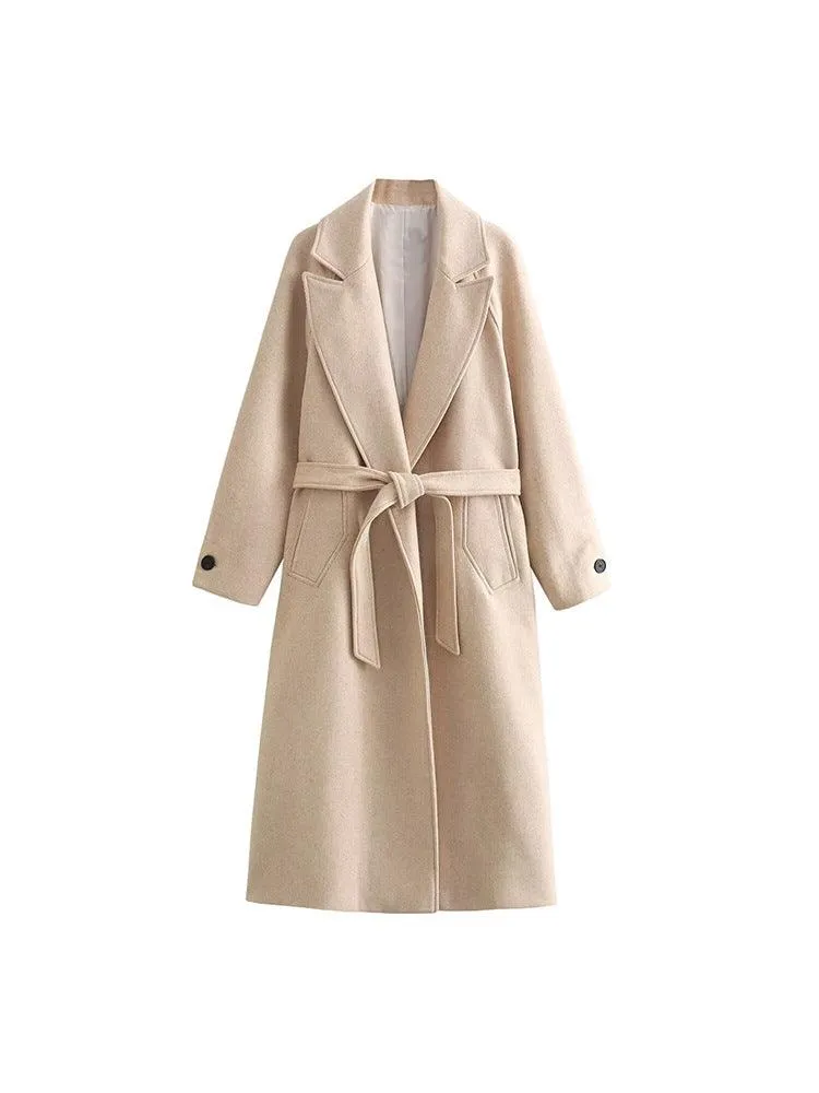 Temperament Fashion Neutral With Waist Woolen Coat