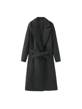 Temperament Fashion Neutral With Waist Woolen Coat