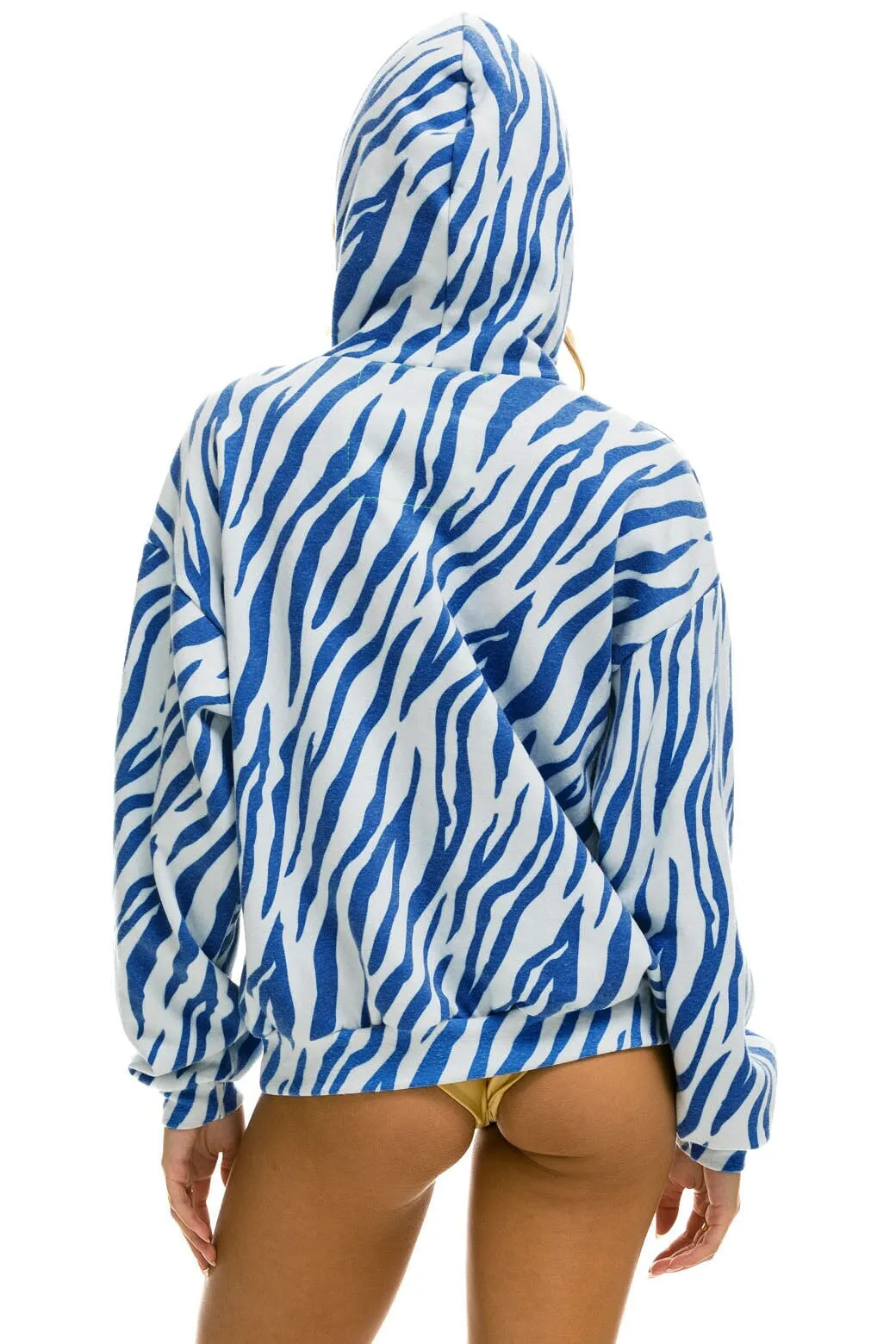 TIGER RELAXED PULLOVER HOODIE WITH ZIPPER POCKETS - BLUE TIGER