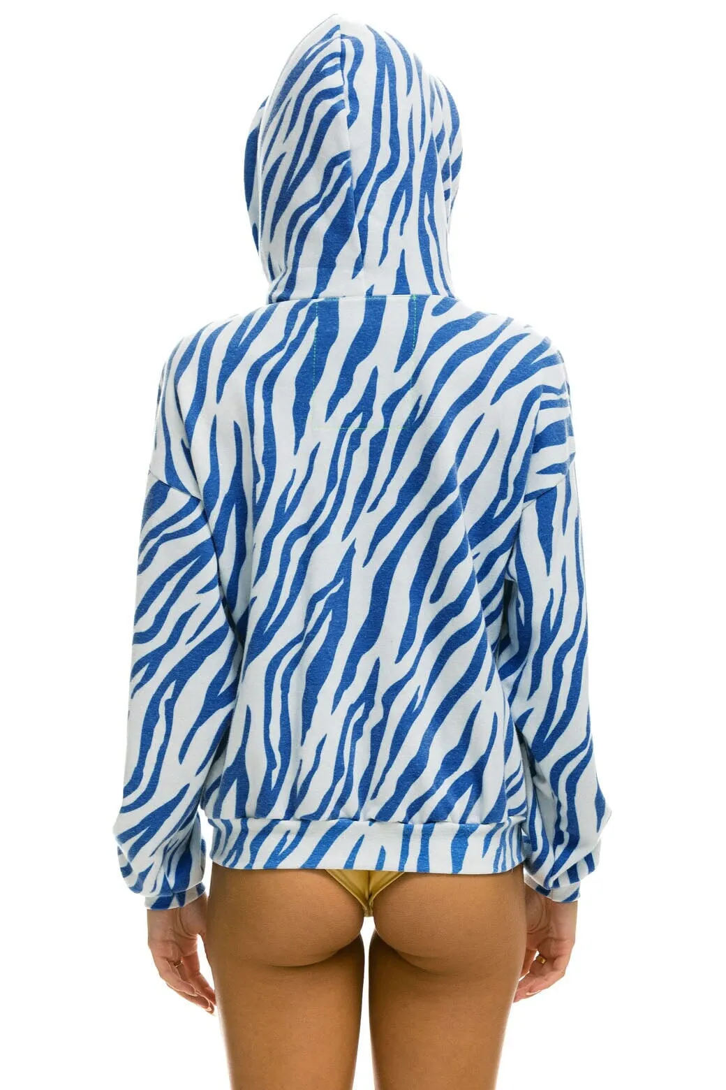 TIGER RELAXED ZIP HOODIE WITH POCKETS - BLUE TIGER