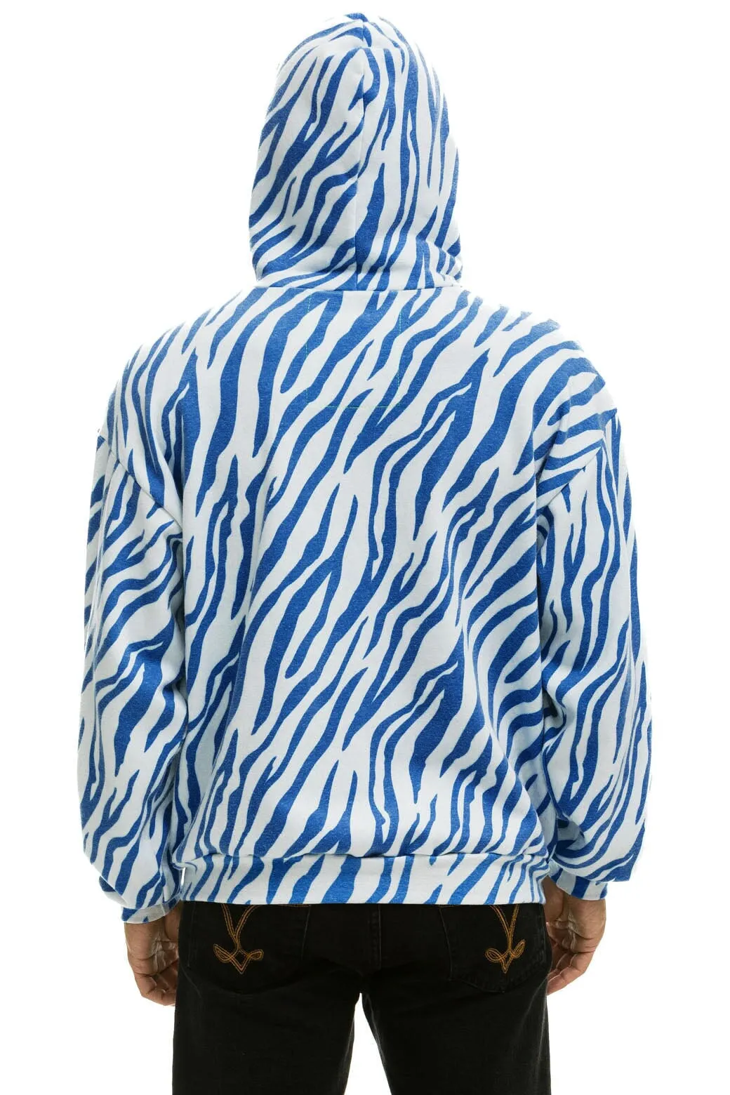 TIGER RELAXED ZIP HOODIE WITH POCKETS - BLUE TIGER