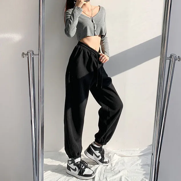 Toleet Harajuku Winter Warm Gray Joggers Sports Pants Women Korean Fashion Fleece Velvet Oversize Black Jogging Sweatpants Baggy