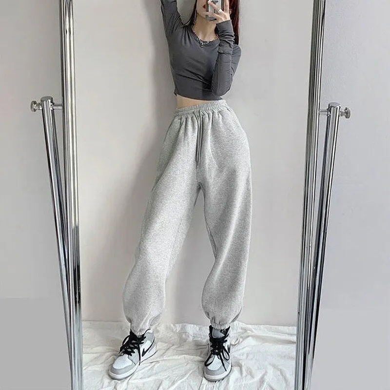 Toleet Harajuku Winter Warm Gray Joggers Sports Pants Women Korean Fashion Fleece Velvet Oversize Black Jogging Sweatpants Baggy