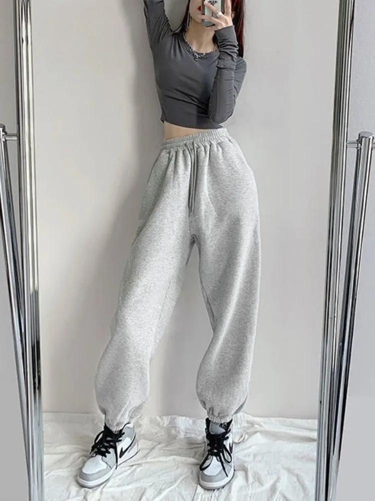 Toleet Harajuku Winter Warm Gray Joggers Sports Pants Women Korean Fashion Fleece Velvet Oversize Black Jogging Sweatpants Baggy