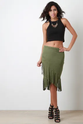 Tulip Fringe Tier Vegan Suede Skirt