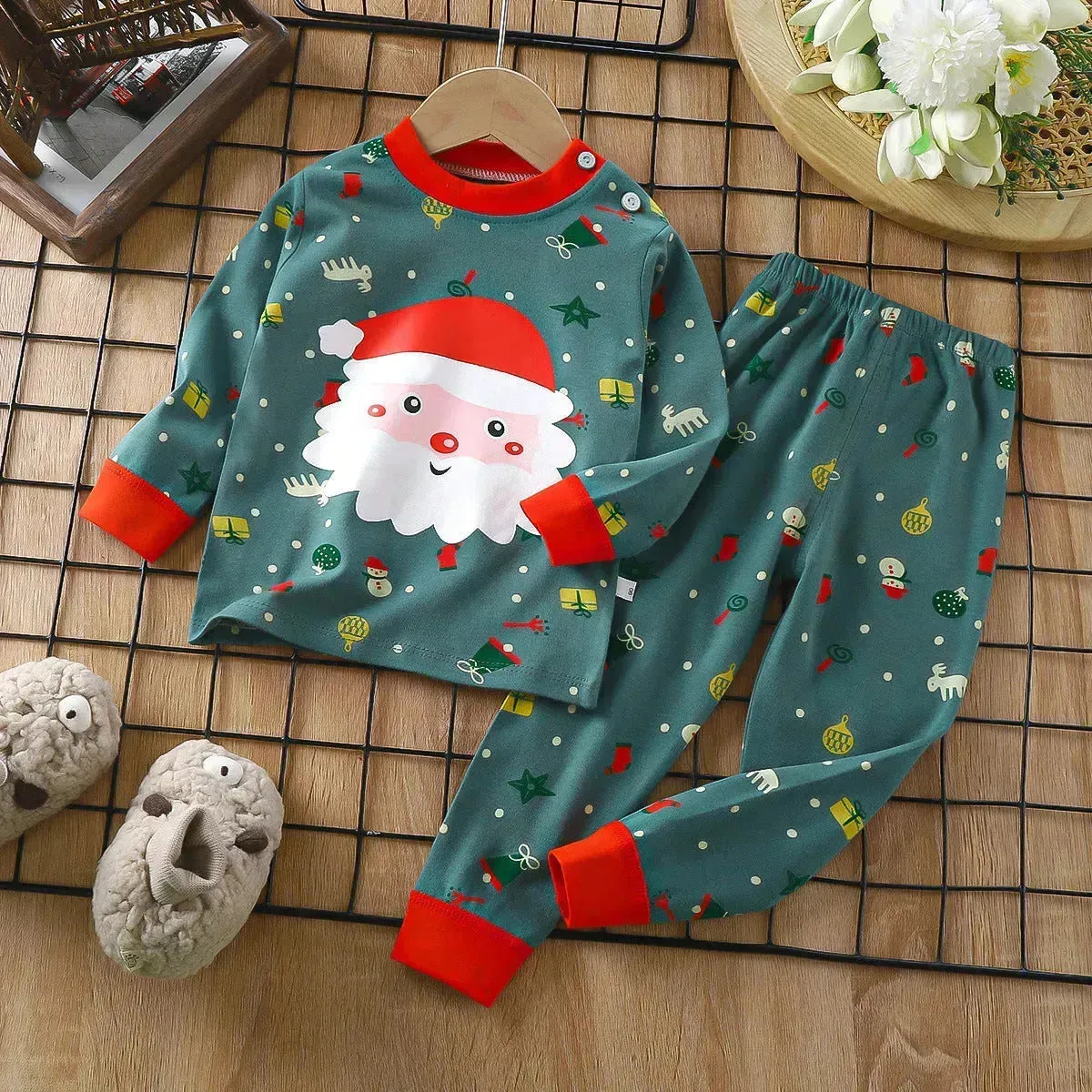 Unisex Children's Two piece Sleepwear Cotton Autumn Clothes Long Johns Pajamas for Kids